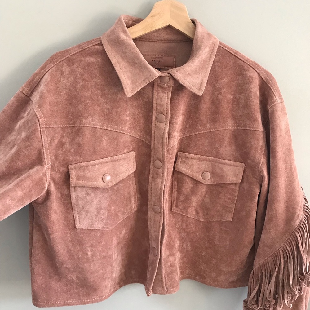 BlankNYC Rose Vegan Suede Fringe Western Style Crop Jacket Bomber Jacket - Picture 5 of 12